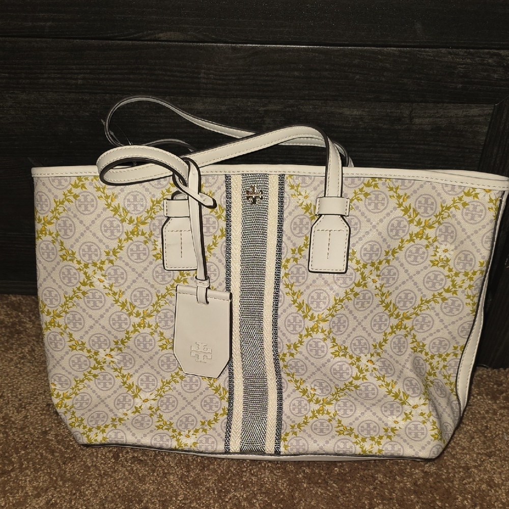 Tory Burch T Monogram Canvas Floral Vine Small Tote